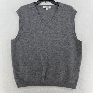 Calvin Klein Sweater Mens L Gray V Neck Regular Fit Sleeveless Pullover Vest
